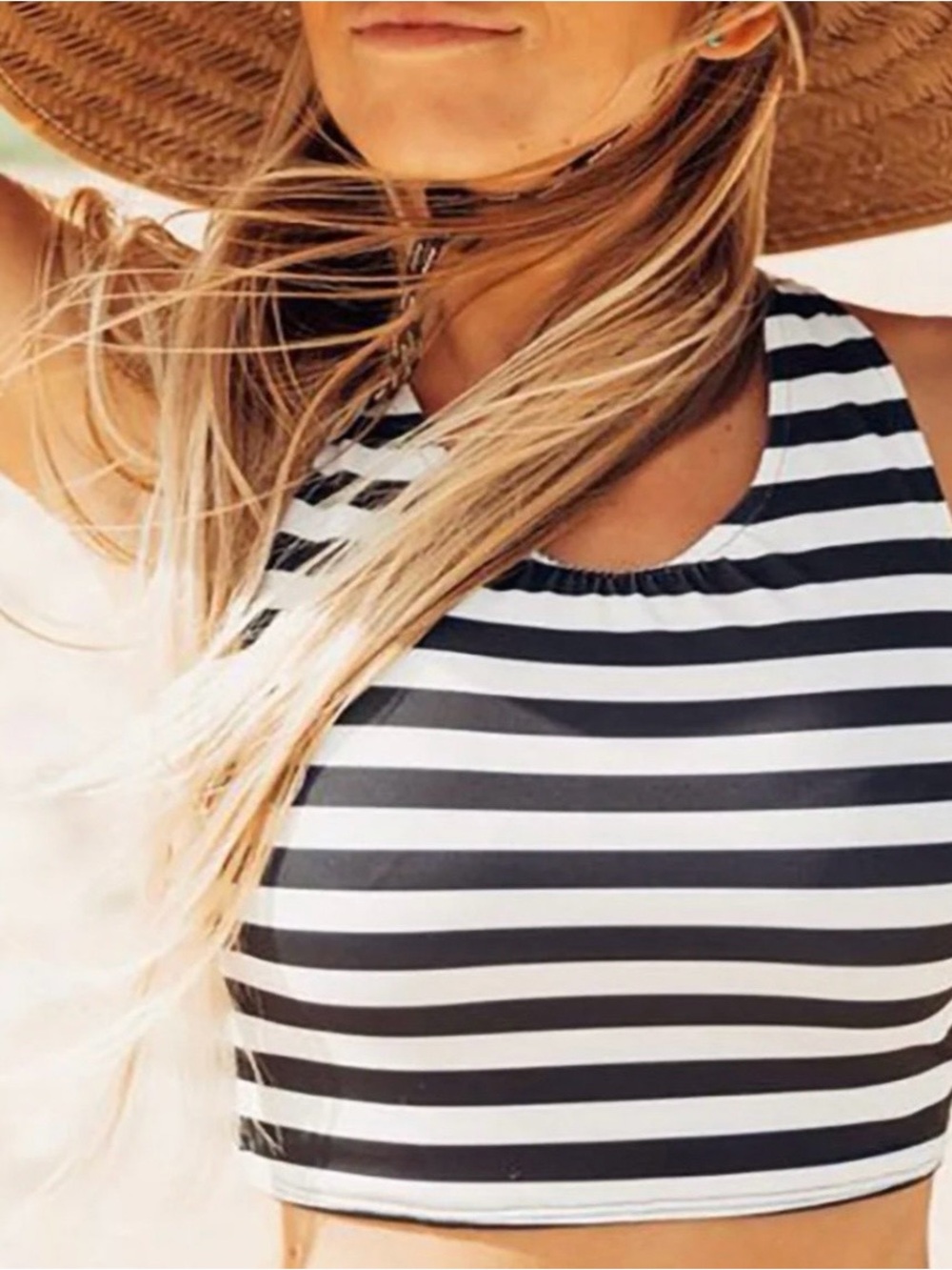 Albion Black and White Striped Bikini Top Hang Ten style.